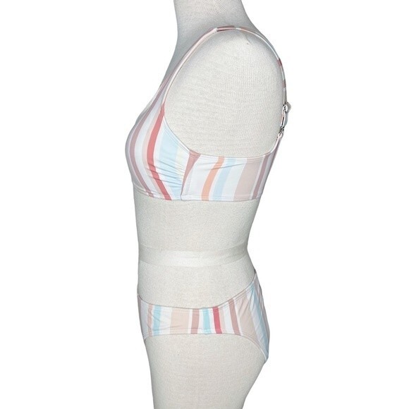Xhilaration Bikini M Top L Bottom * Striped Pastel Hipster Scoop Two Piece Swim - Picture 4 of 6